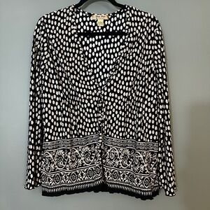 Vintage Pokla Dot Blouse - Black and Cream - Size L